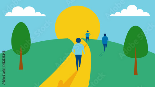 park trail with runners in sunlight