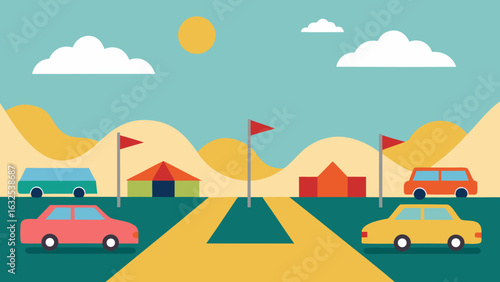 sunny parking lot at summer festival