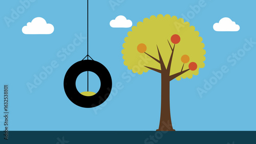 tire swing under sunny tree