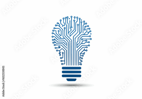 Digital lightbulb with circuit board pattern representing artificial intelligence and innovation concept