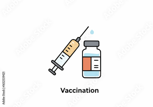 Illustration of a syringe filled with liquid next to a vial, representing medical vaccination concept