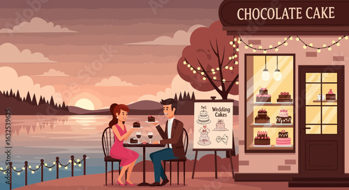 Romantic Date At The Cake Shop By The Water at Sunset