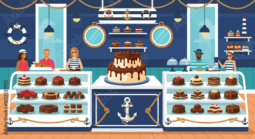 Nautical Themed Bakery Shop Filled With Delicious Cakes And Pastries