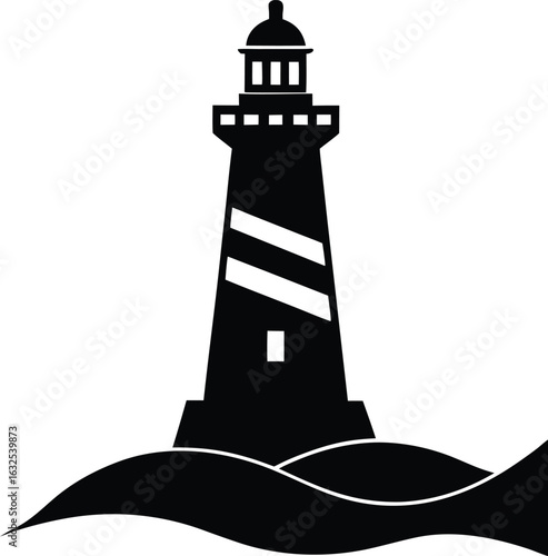 black silhouette a lighthouse on white background.eps
