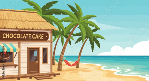 Tropical Getaway With Chocolate Cake Shop On The Sandy Beach