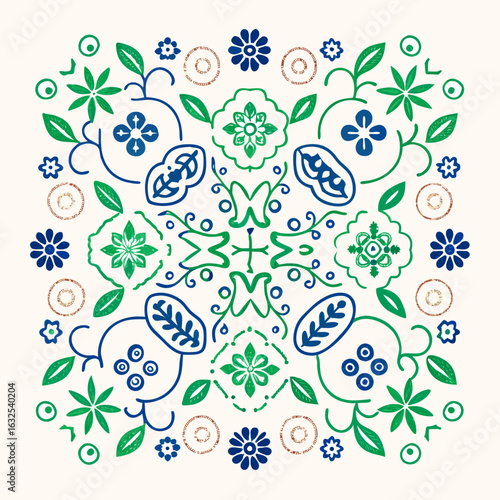 Floral design pattern vector art illustration flower botanical garden nature plant leaf green blue ornament vector illustration