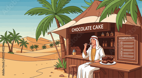 Oasis Sweet Spot Middle Eastern Man Enjoys Cake