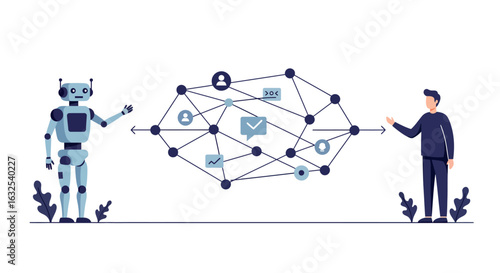 Human and robot communication: digital network exchange in modern flat design