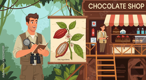 Cacao Plantation Investigation Near Chocolate Shop For Ingredient Sourcing