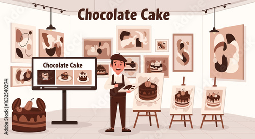Artistic Celebration Of Chocolate Cake In A Gallery Setting