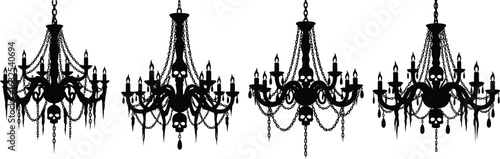 Four ornate crystal chandeliers in a row silhouette