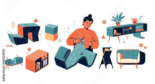 Trendy homecraft: modern repair and interior concepts in flat design