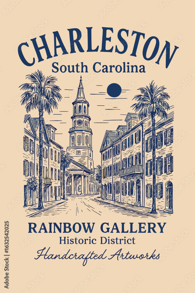 Obraz premium Charleston south carolina rainbow gallery vintage art