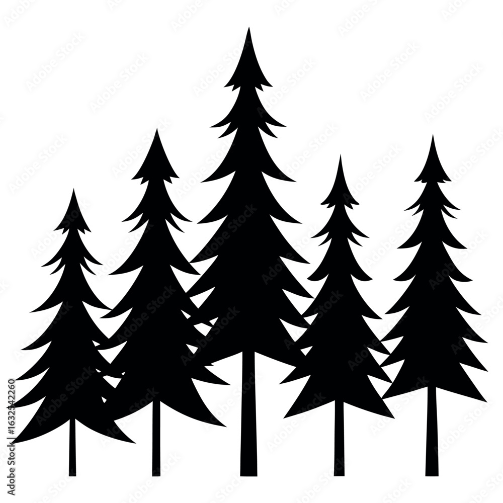 Fototapeta premium Silhouette Forest: A stylized representation of a verdant forest featuring towering evergreen trees, creating a striking visual narrative.