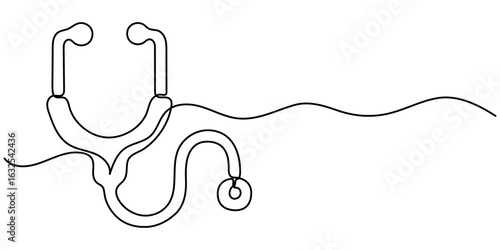 Stethoscope continuous one line drawing minimalism design,  doctor with a stethoscope Minimalist vector illustration. 