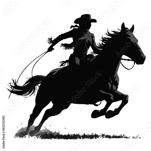 Vector illustration of Cowgirl riding horse in action isolated
