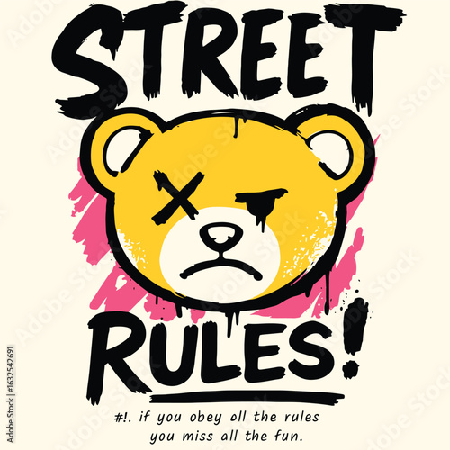 Street rules bear graffiti style rebel design