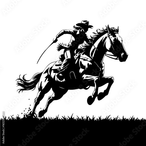 Vector illustration of Cowgirl riding horse in action isolated