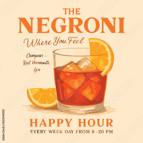 The negroni cocktail vintage drink illustration
