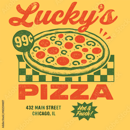 Lucky’s pizza retro food illustration