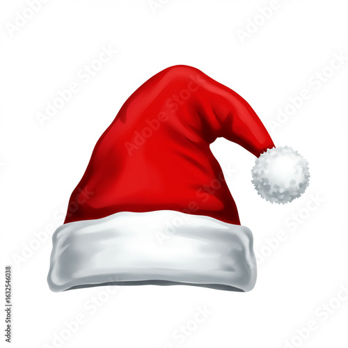 Classic Santa Claus Hat Vector Illustration in High Detail, Isolated on White.