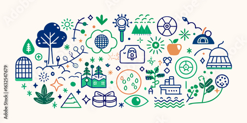 Nature ecology environment sustainability green energy resources conservation renewable ecosystem biodiversity balance growth vector illustration
