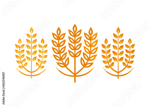 Wheat wreaths and grain spikes set icons
