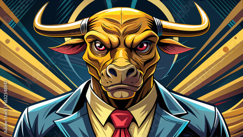 Man in a Suit Wearing a Golden Bull Mask Close-Up