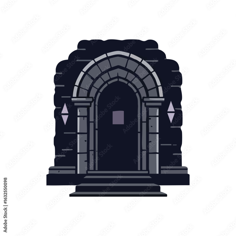 Fototapeta premium (Mysterious Stone Archway. An enigmatic old entrance with a formidable shadowy gateway and steps. This design hints at ancient secrets, a hidden passage, or a new journey.)