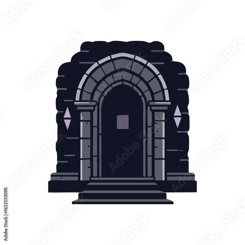(Mysterious Stone Archway. An enigmatic old entrance with a formidable shadowy gateway and steps. This design hints at ancient secrets, a hidden passage, or a new journey.)