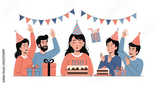 Happy Birthday Celebration With Friends And Cake