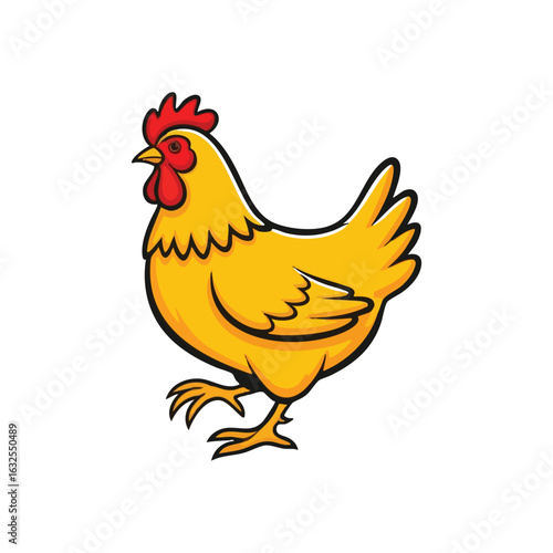 (Colorful Hen Icon Art. A bright, cheerful drawing of a walking domestic fowl. This vivid animal graphic conveys natural goodness and agricultural themes.)