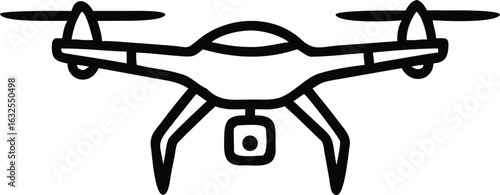 A simple drone icon with a camera is shown against a transparent backdrop