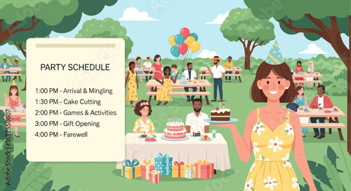 Cheerful Birthday Gathering Under The Summer Sun Illustration