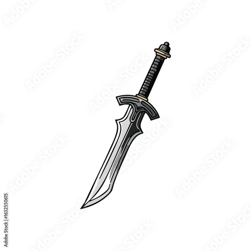 (Mythic Sword Illustration. A powerful metallic blade graphic, embodying strength, justice, and epic tales. Ideal for fantasy games or heroic themes.)