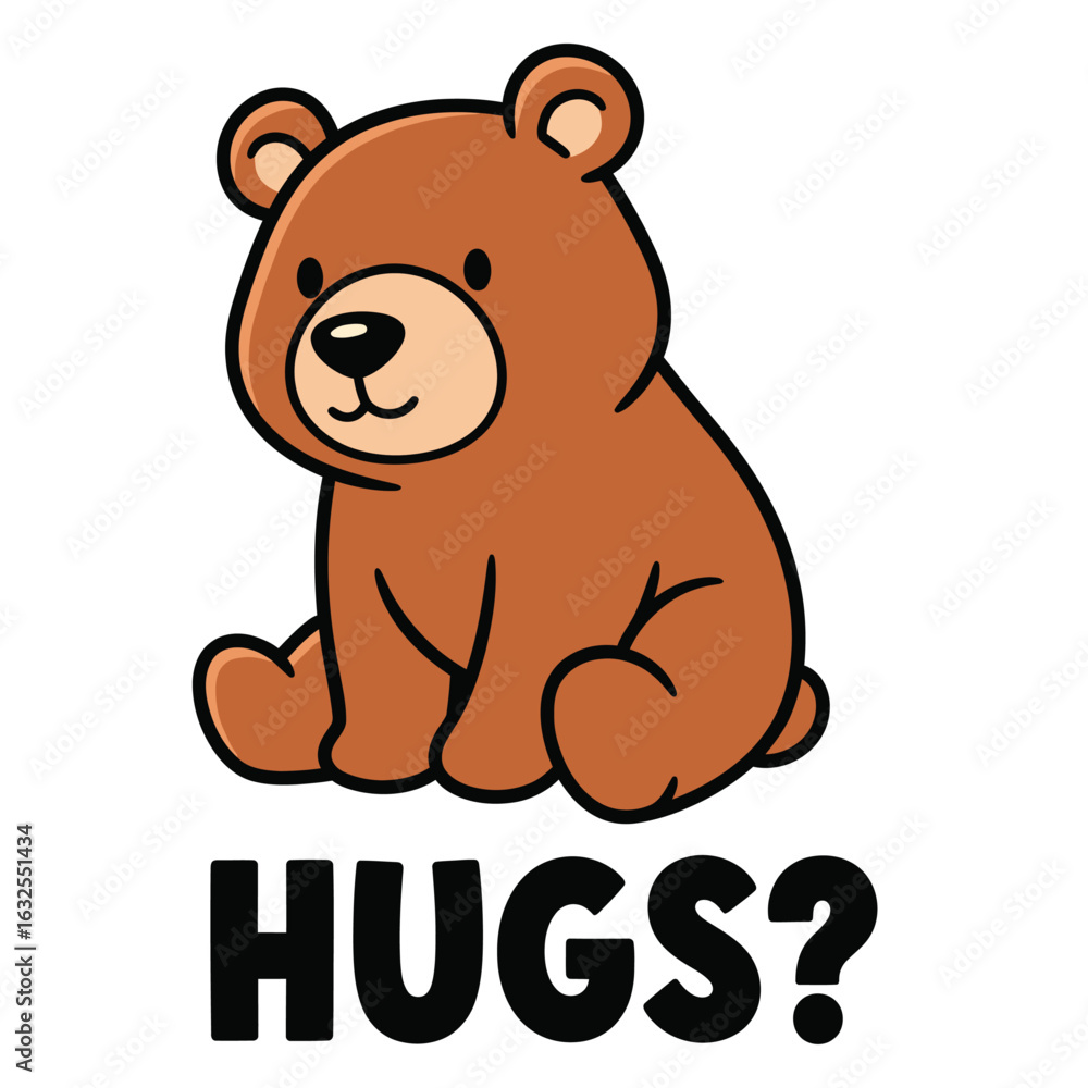 Fototapeta premium Cute cartoon bear asking for hugs with friendly expression illustration