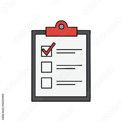 (Clipboard Checklist Task Completion. Illustration depicting a fully accomplished item on a management tool. It symbolizes progress, organization, and successful project finalization.)