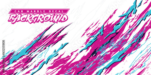 Car decal livery wrap banner abstract stripe sporty pink blue colour combination grunge brush thunder storm modern pattern racing motorsport vector design banner esport background