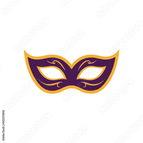 (Elegant Purple Carnival Mask. A beautiful decorative violet and gold masquerade accessory. This festive item evokes mystery, celebration, and traditional revelry.)