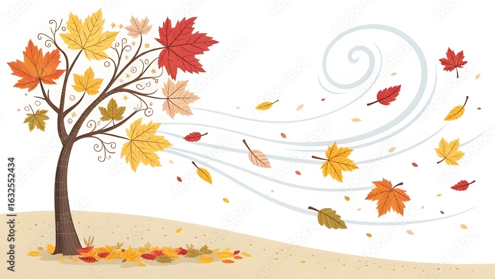 Fototapeta premium Simple wind swirl carrying leaves