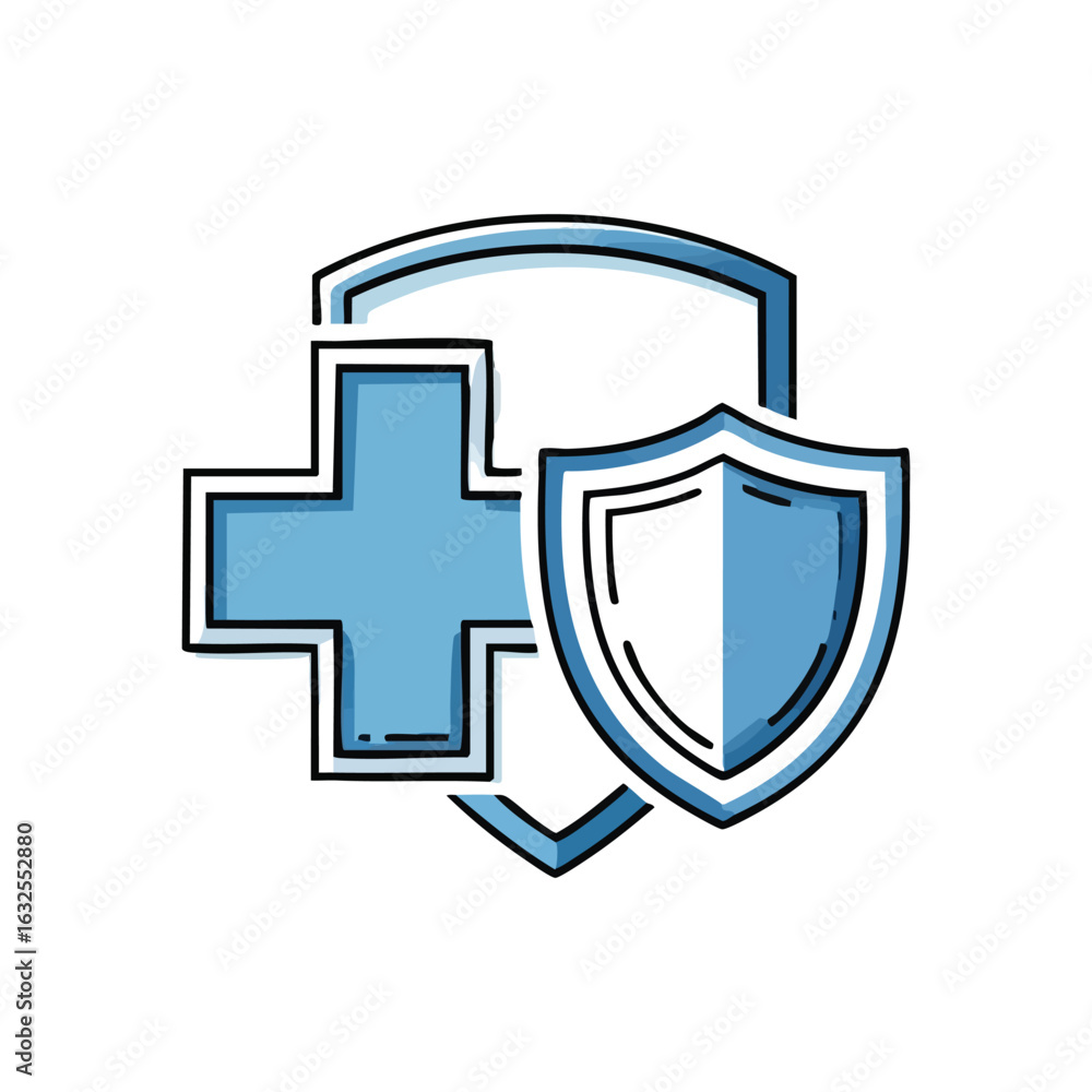 Fototapeta premium (Medical Protection Shield Symbol. This graphic depicts a first aid cross with a sturdy guard, signifying well-being, patient security, and vital wellness. Ideal for health services.)