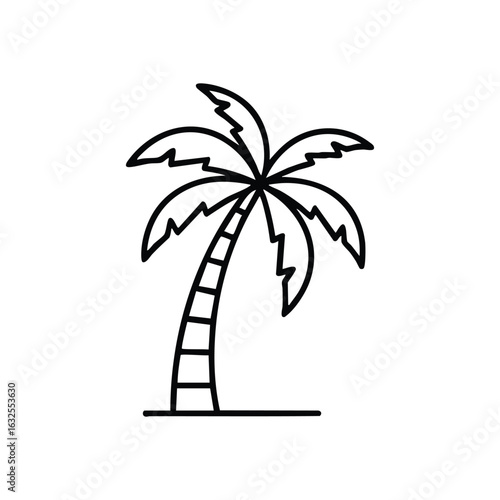 (Palm Tree Silhouette Minimal Icon. White tropical plant illustration on a dark backdrop. This simple graphic symbolizes summer vacations, paradise, and serene island escapism.)