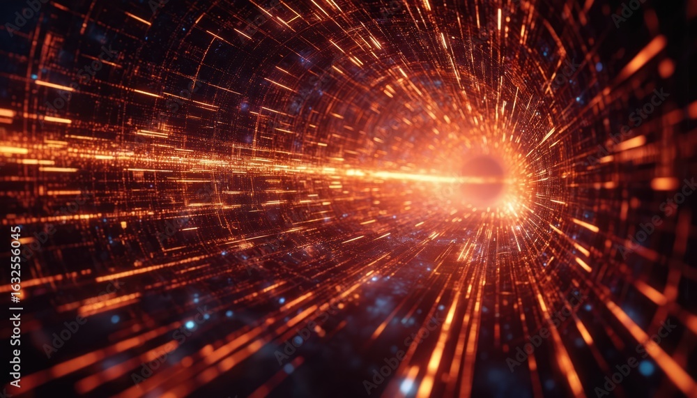 Fototapeta premium Vibrant colors create dynamic energy explosion in abstract composition. Orange and red blobs flow freely in digital space, conveying movement and excitement.