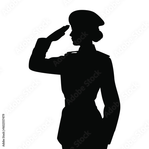 Silhouette of a woman in military uniform saluting