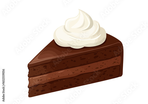 Delicious Chocolate Cake Slice with Creamy Topping.