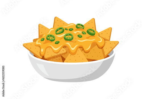 Delicious Cheese Nachos with Jalapeños in a Bowl.