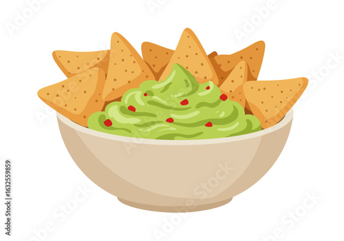 Bowl of Guacamole with Crispy Tortilla Chips.
