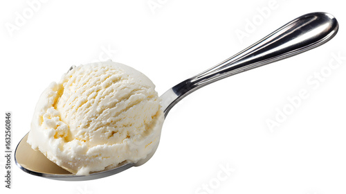 Vanilla ice cream on a spoon isolated on a white background