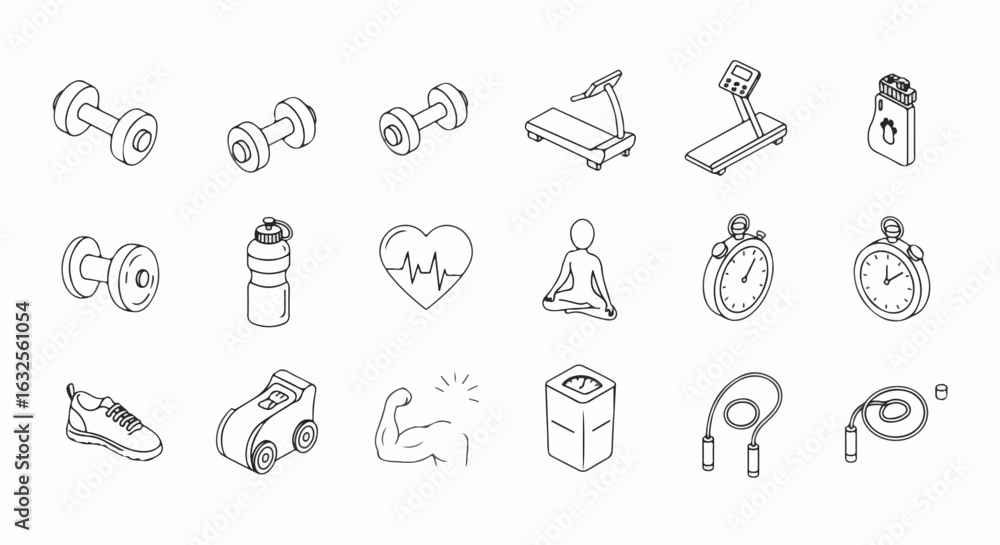 Fototapeta premium Achieve your fitness goals with this collection of workout essentials for strength, cardio, and flexibility to create a balanced and effective workout plan