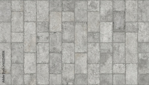 Weathered concrete brick wall with rectangular pattern. Gray brick exterior has uneven texture, off-center top. Flat, uniform brick surface with no objects or figures.